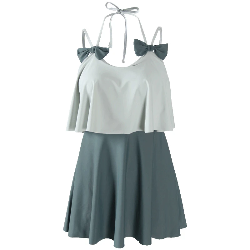 Women's Push Up One Piece Swimwear Padded Swimsuit Swimdress Green Patchwork Girls Flounce Skirt Bathing Suit Summer 2022 Female