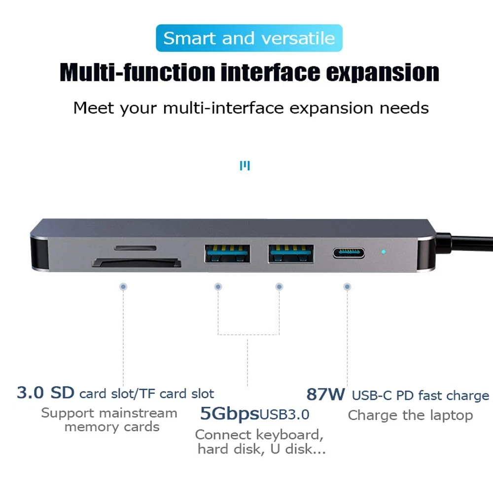 

USB HUB C HUB Adapter 6 in 1 USB C to USB 3.0 HDMI-Compatible Dock for MacBook Pro For Nintendo Switch USB-C Type C 3.0 Splitter