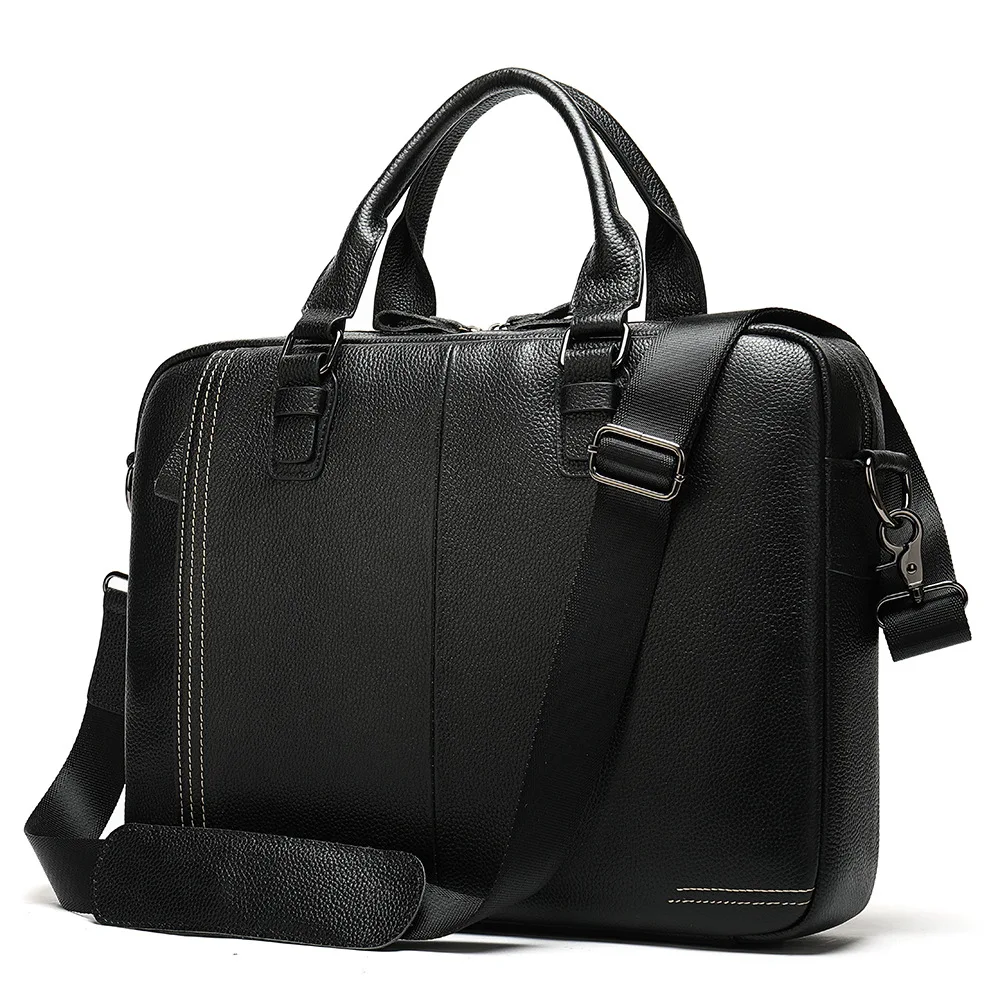 Leather Briefcases Men 14 inch Business Briefcase Leather Handbag Shoulder Messenger Bag Man Portable KUMON Laptop Briefcase
