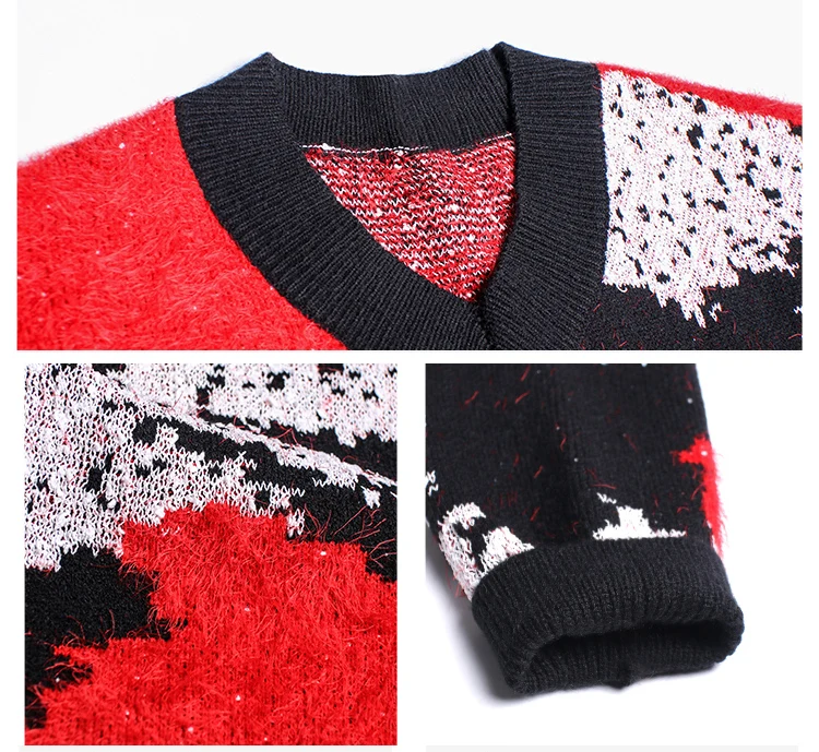 

Long Wool Sweater Women Cashmere Knitwear Color Block Pullover Female Fashion Loose Knitted Plus Size Designer Jumper Top Street