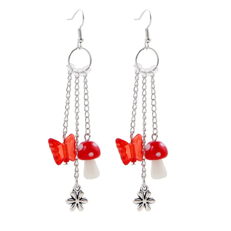 

Vintage Creative Geometric Flower Butterfly Mushroom Dangle Earrings Fashion Simple Tassel Chain Drop Earring For Women Jewelry