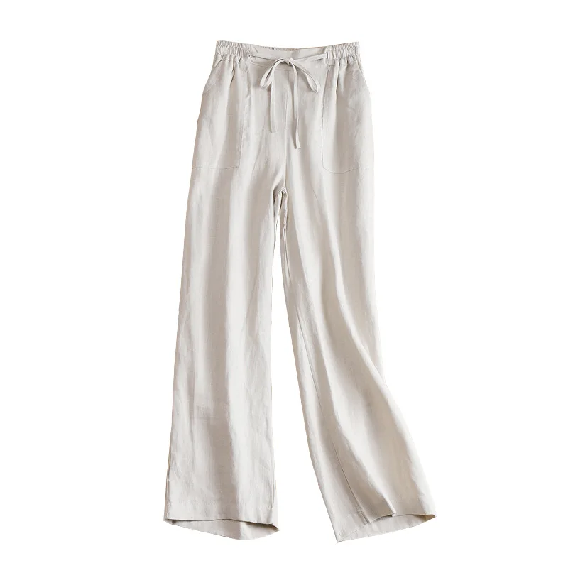 

Spring Summer Korean Trendy Healthy Breathable Wide Leg Elastic Waist Pant Office Lady Simple Casual Loose Slim Straight Trouser