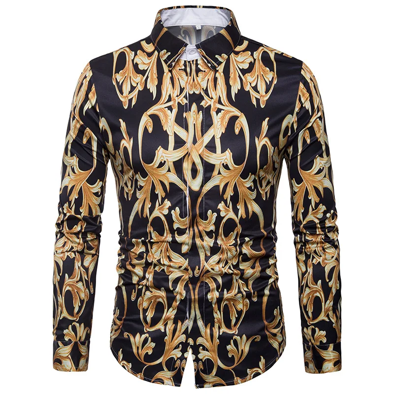 Фирменная Новинка Для мужчин Роскошные Рубашки с длинным рукавом Camisa masculina высокое качество печати ветви Рубашки для мальчиков бренд-Костюмы - Цвет: Picture  Color