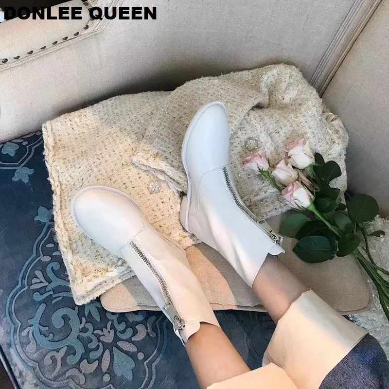 Ботильоны женские брендовые ботинки на низком каблуке с молнией спереди