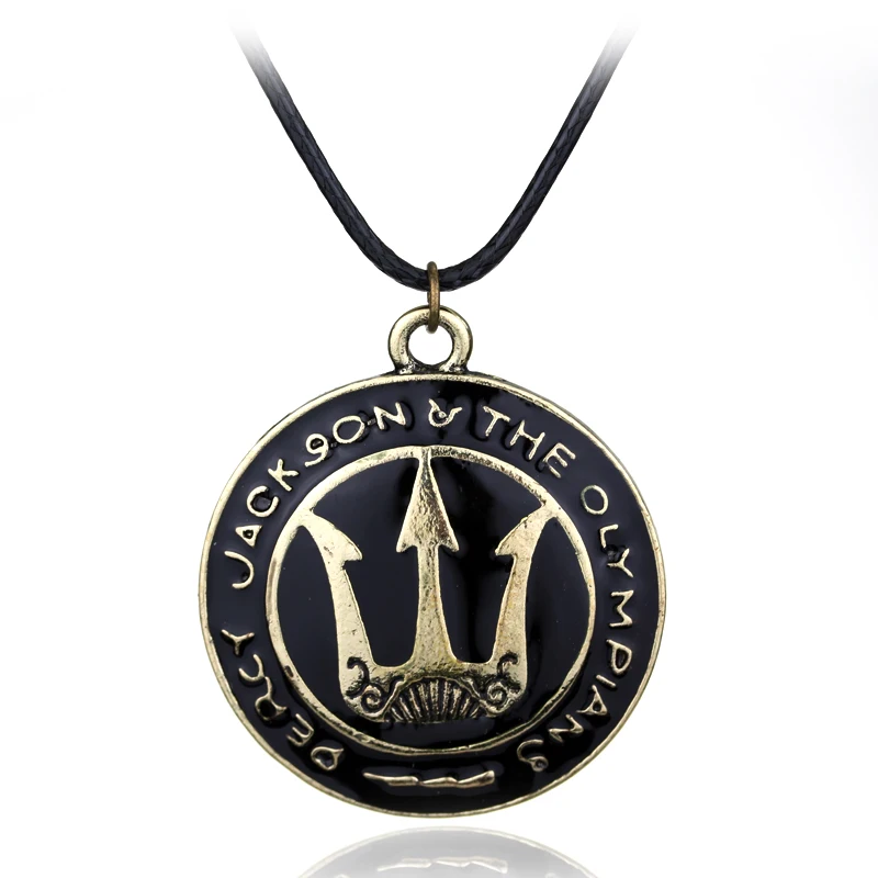 

Percy Jackson Sea Of Monsters Necklace Poseidon Trident Enamel Pendants Women And Men Vintage Rope Leather Necklace Wholesale