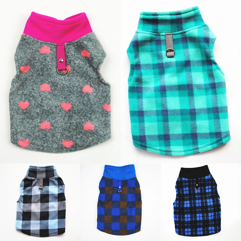 

2021 Warm Fleece Pet Dog Clothes Autumn Winter Thickened Vest Coat Small Medium Dogs Warm Costume With Traction Ring