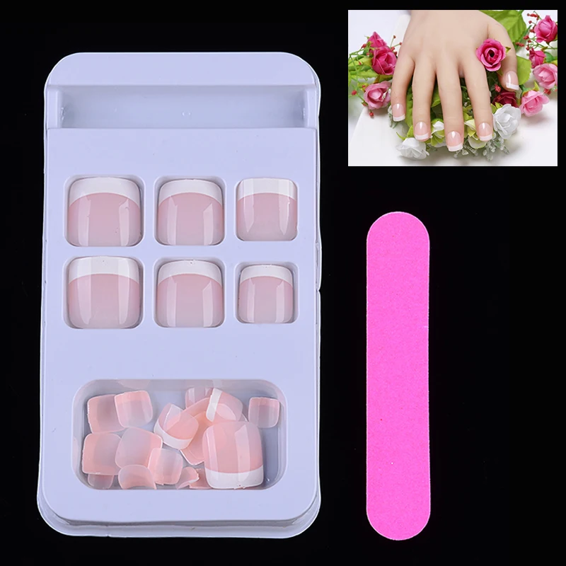 

24pcs/set Nails Art French False Nail Tips Full Cover Natural Toes Foot Fake Nails DIY Manicure Tool