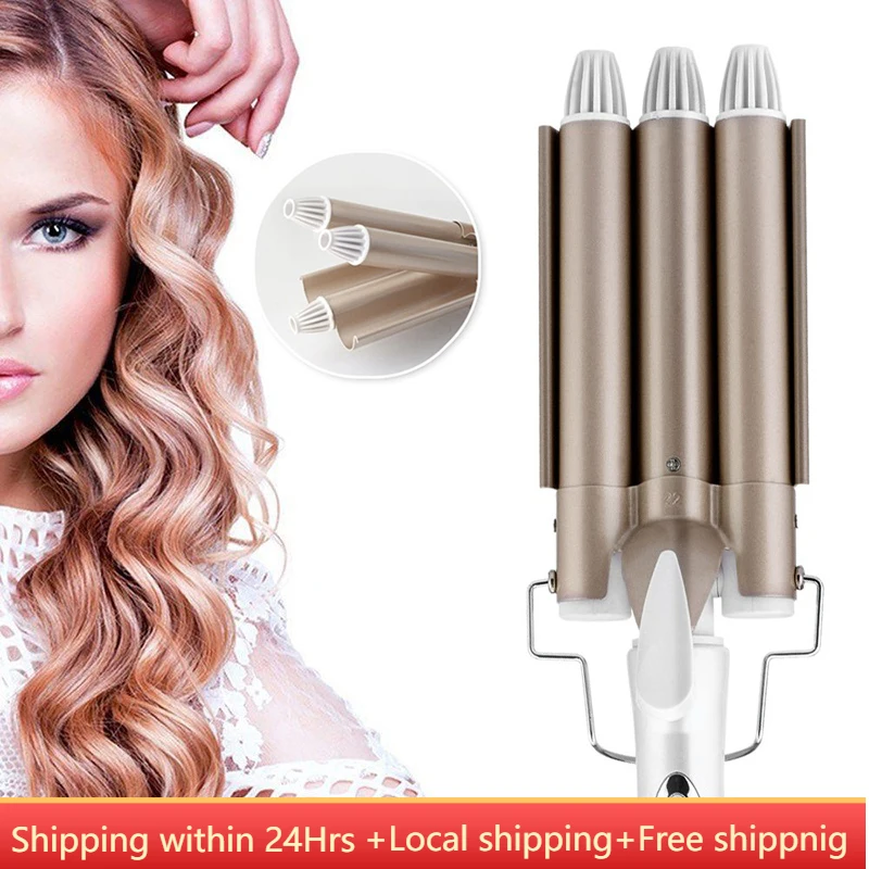 Professional Triple Barrels Hair Crimper Tong 22MM One Step Curling Iron Ceramic Plates Waver Wand Rolls Magic Styler Tools | Красота и