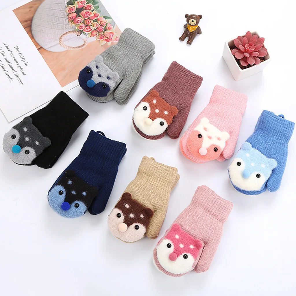 

Winter Gloves Kids Children Kids Boys Girls Winter Cute Cartoon Animal Warm Knitted Gloves Baby Handschoenen Детские Перчатки