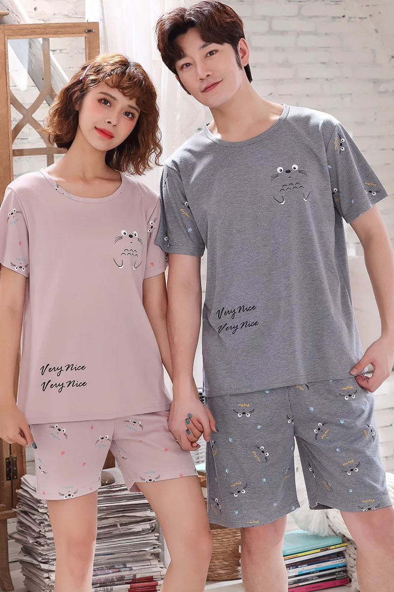 Повседневная одежда для сна с коротким рукавом влюбленных комплект из двух