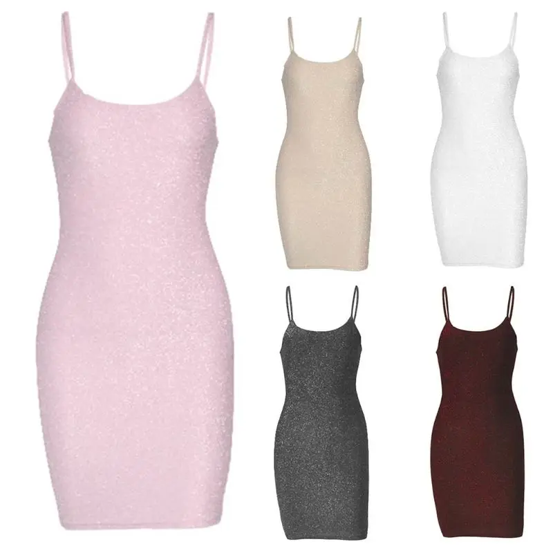

U2JF 5 Color Women Sexy Low Cut Neck Mini Bodycon A-Line Dress Glitter Sequins Cross Strappy Bandage Backless Cocktail Party