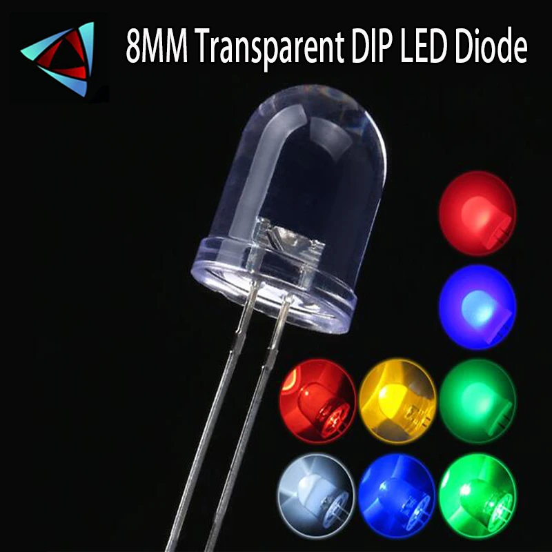 8MM 500Pcs/LOT Red Blue White Yellow Green Emitter Warm Pink Purple Orange RGB FAST SLOW LED Round Transparent DIP Colors