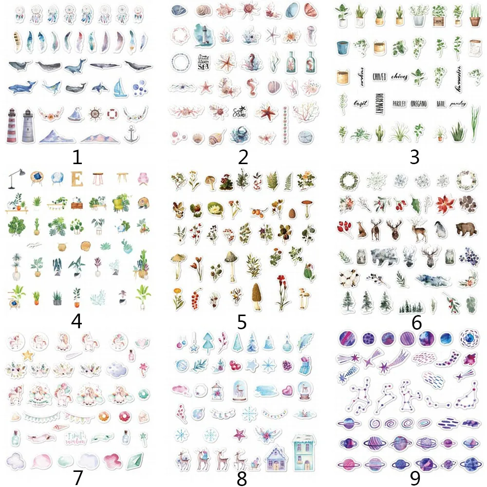 40 шт./упак. милые наклейки с животными/растениями/морем/небом бумажные для детей