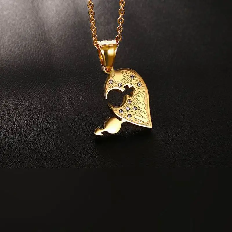 LOOKER Romantic Couples Heart Crystal Necklaces Jewelries Her &amp His Love Forever Pendant Set Valentine Stainless Steel | Украшения и