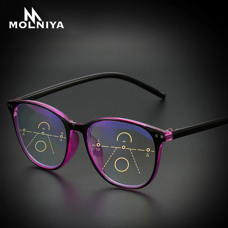 

Anti-blue Light Progressive Multifocal Reading Glasses Women Men Classic Oversize Frame Presbyopic Glasses With +1.0 +4.0