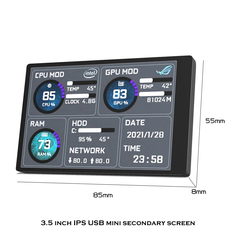 2022New 3.5 Inch IPS Type-C Secondary Screen Computer CPU GPU RAM HDD MonitorUSB Display For Freely AIDA64 mini monitor | Компьютеры и