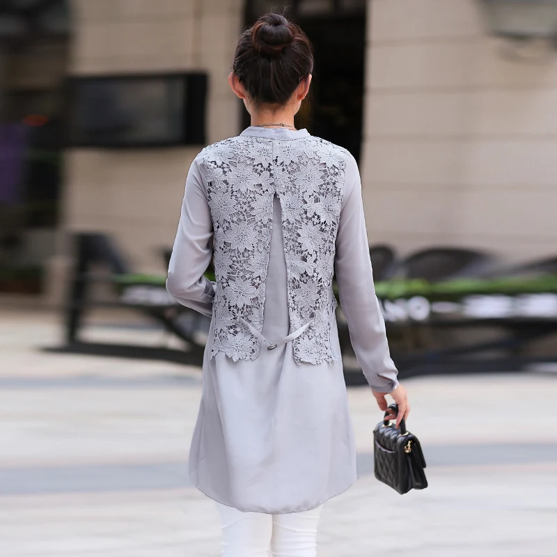 Ретро длинный дизайн шифоновая офисная рубашка с длинным рукавом Туника Топы