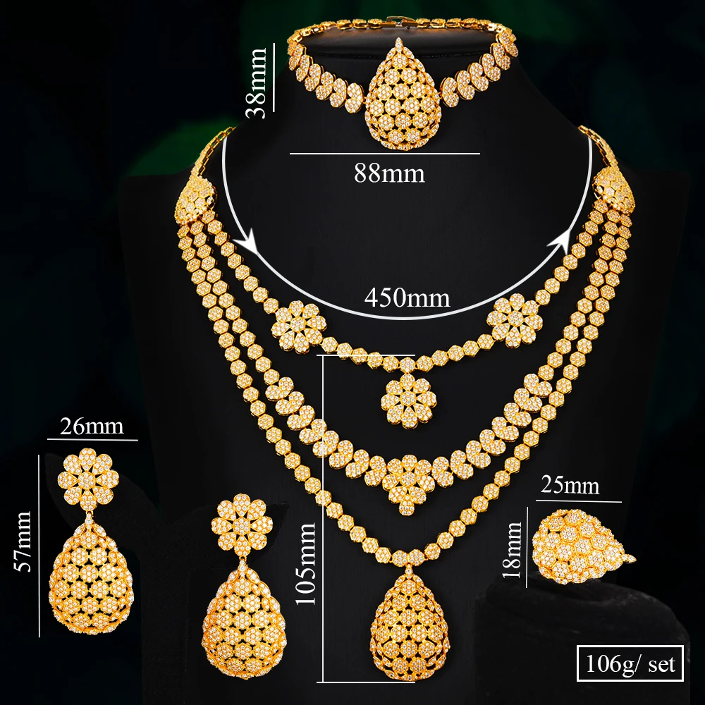 

missvikki New Nigerian Dubai Luxury Waterdrop Noble Necklace Bangle Earrings Ring For Women Wedding African Bridal Jewelry Set