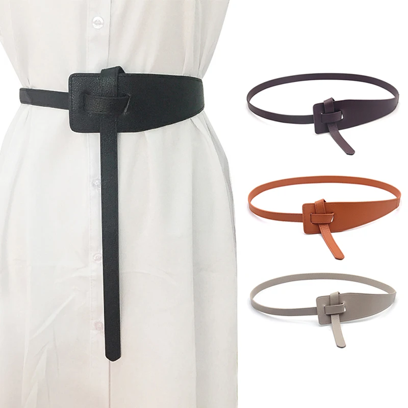 

1PCS Soft Knotted Strap Belt Knot Pu Leather Belts For Lady Waistbands Women Long Dress Accessories