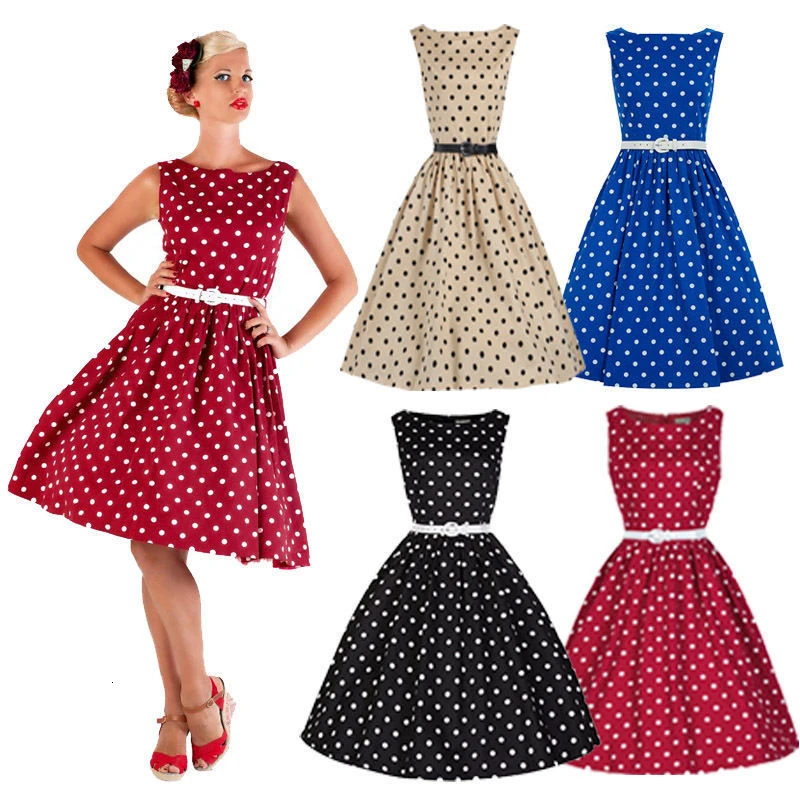 Sommer Frauen винтажный в горошек 1950 х годов рокабилли кэжуал Abend Party Schaukel Kleid|Женские