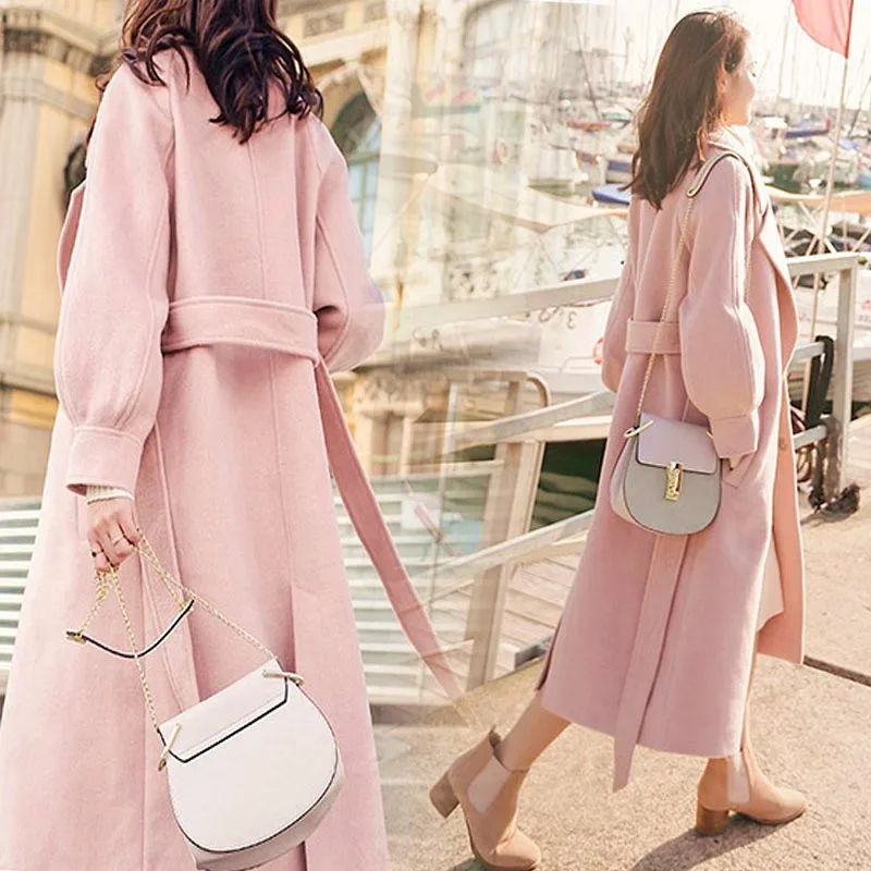 Женское длинное шерстяное пальто свободного размера плюс элегантное в Корейском