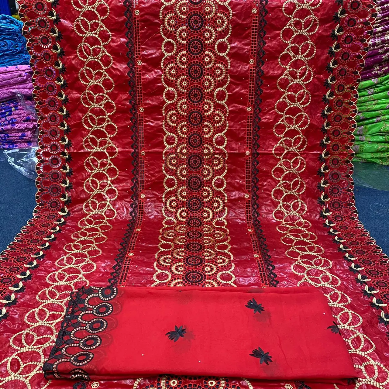 

African Bazin Riche Fabric Lace Fabric Latest Quality Fashion Design Bazin Brode 5yards Sewing Material For Women Wedding Dress