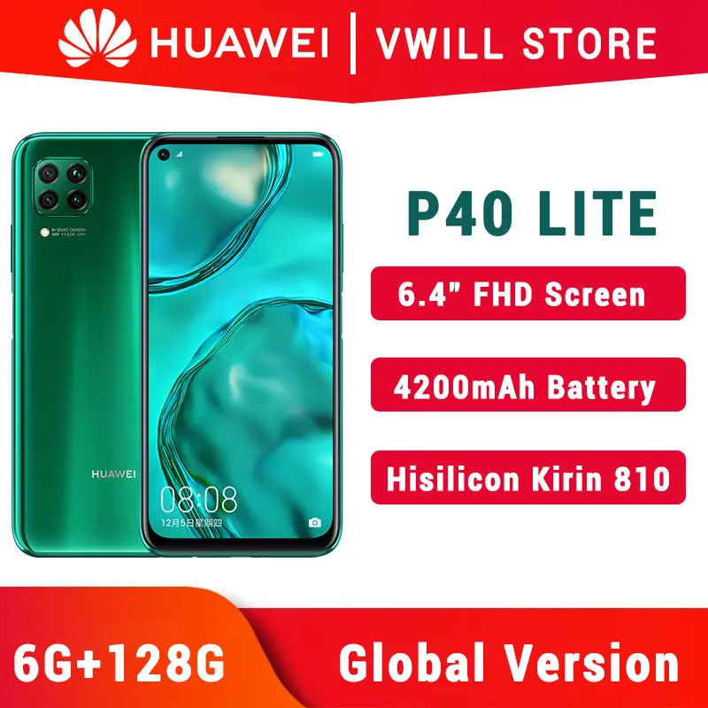 Глобальная версия HUAWEI P40 Lite 6 ГБ 128 4 дюйма FullView дисплей 2310 × 1080 Kirin810 Octa Core EMUI 10