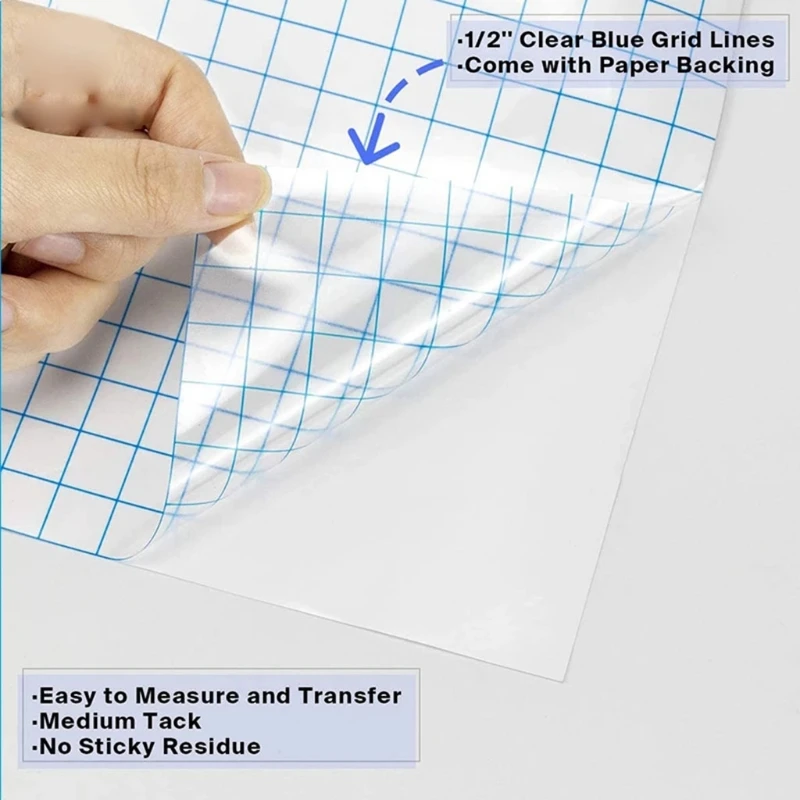 

E56A Clear Vinyl Application Tape w/Blue Grid for Car Wall Craft Art Decal Transfer Paper Tape Adhesive DIY 30.5cmx500cm