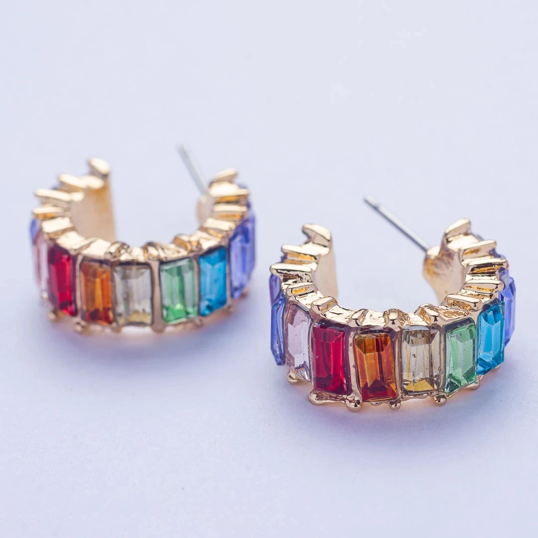 Женские круглые серьги клипсы с разноцветными кристаллами в стиле бохо модные