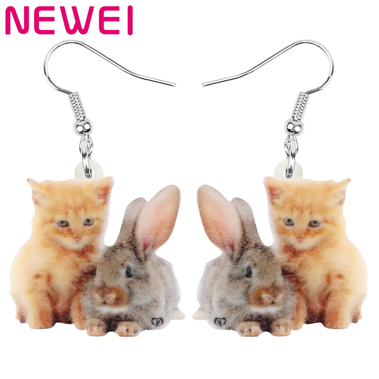 

Newei Acrylic Easter Brown Hare Rabbit Bunny Cat Earrings Animal Dangle Drop Jewelry For Women Girls Festival Gift Accessories