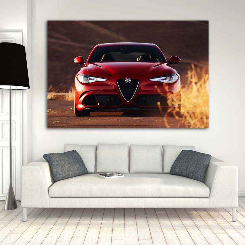 Суперкар постеры Alfa Romeo Giulia Quadrifoglio красный автомобиль обои печать картины стены