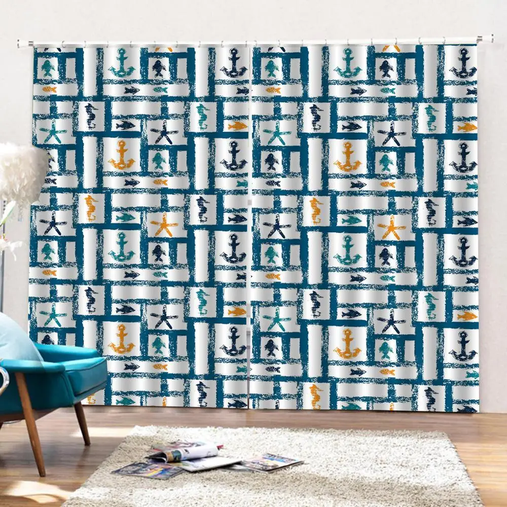 Пиратский корабль якорь занавески геометрические узоры для детской комнаты