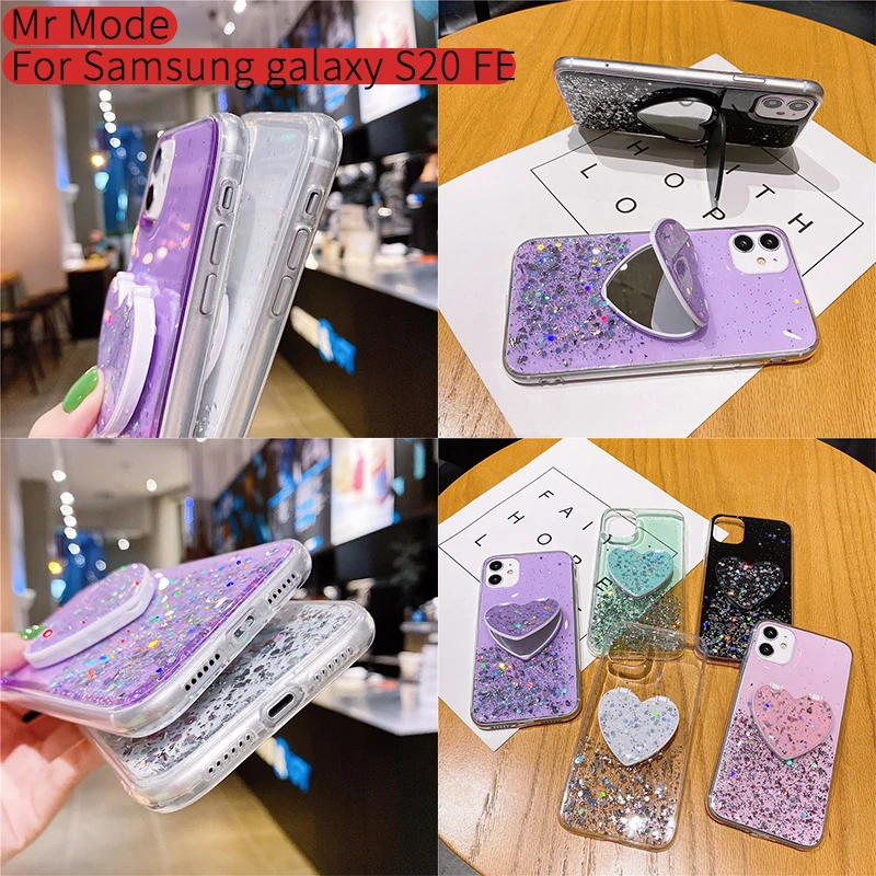 

Glitter Phone Case Heart Shaped Mirror Bracket Cover Protective Shell For Samsung Galaxy S20FE Note 20 10 Pro Ultra Lite A71 A51
