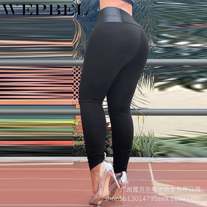 

WEPBEL Women Skinny High Waist Pencil Pants Black Stretch Legging Casual Ladies Sport Fitness Slim Fit Trouser