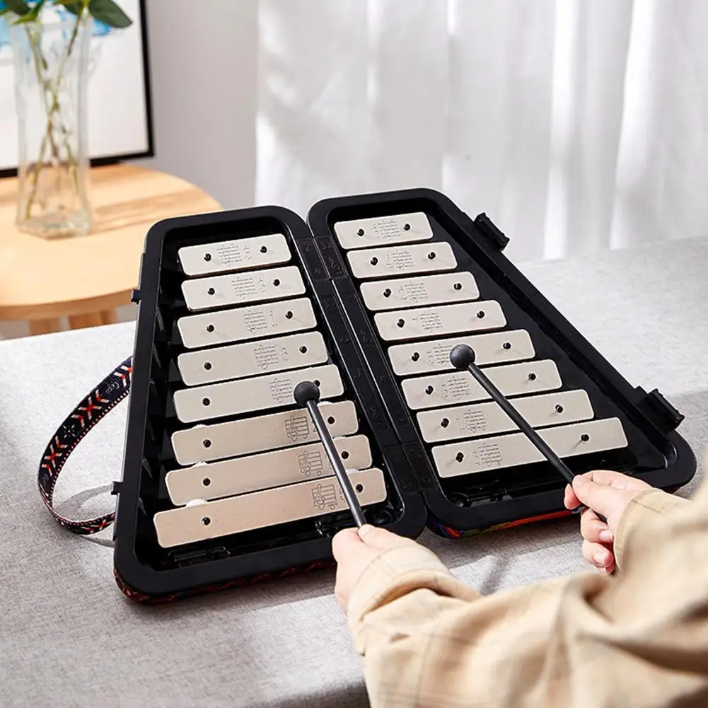 Metal 16-tone Carillon Glockenspiel Xylophone Percussion Musical Instrument Double Row Aluminium Sheet Kids Gift Toy