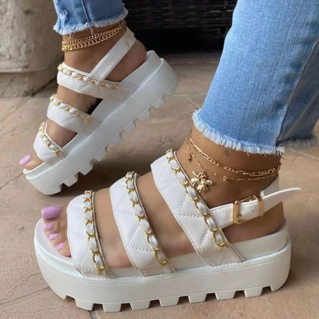 

Women's Platform Chain Decor Sandals Female Summer 2021 Women Thick Bottom Shoes Woman Wedge Platform Sandals Increased Shoes