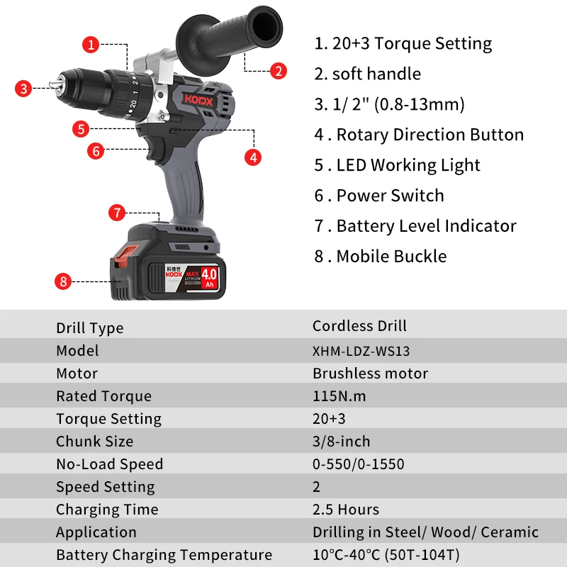KODX 1/2 дюймов 13 мм промышленный электрический шуруповерт сверла льда для рыбалки