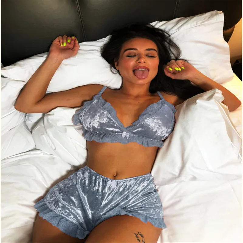 2 шт. Женский бархатный кружевной сексуальный комплект нижнего белья супер