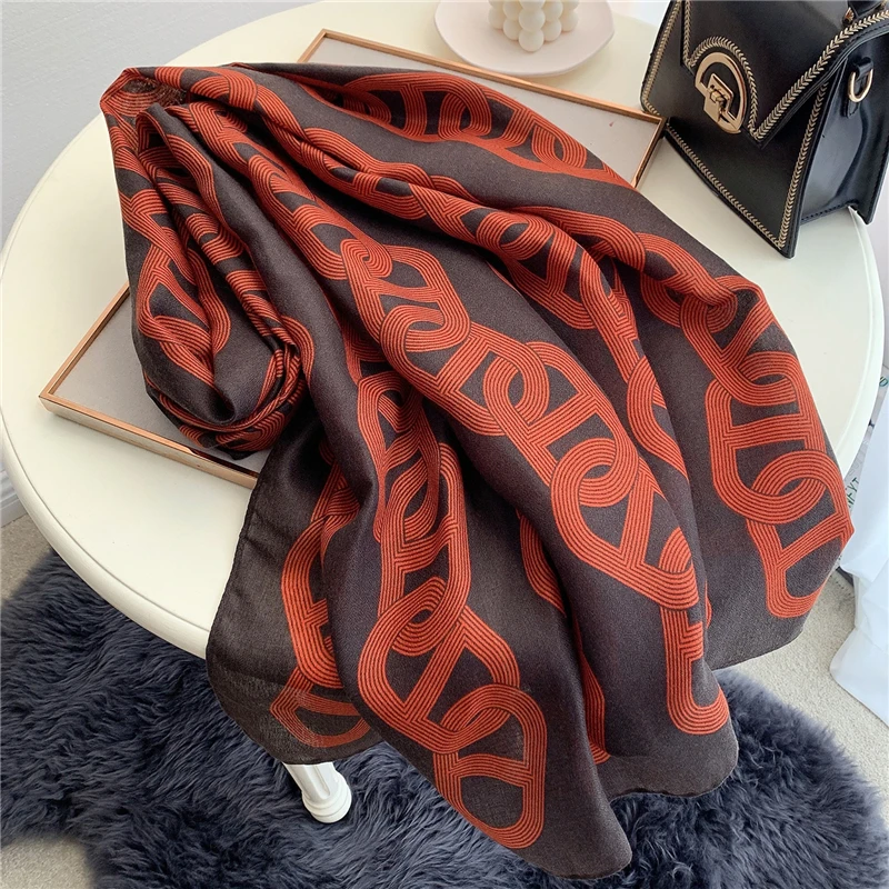 

Warm Luxury Women Scarf Hijab Solid Chain Autumn Winter Bandana Foulard Muslim Head Scarves Soft 180*90cm Brands Lady Wrap 2021