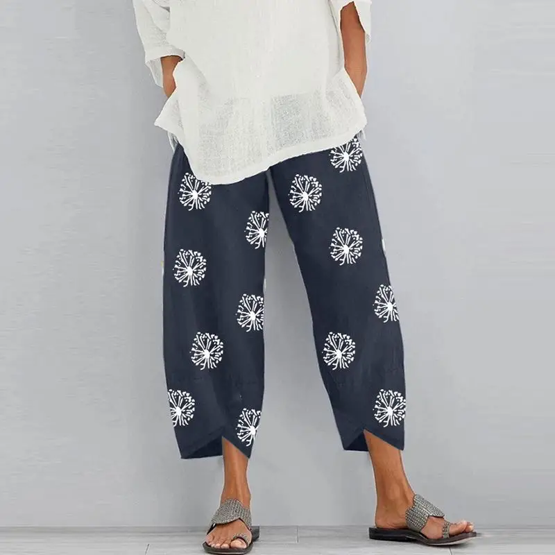 

Women's Vintage Harem Pants Casual Solid Color Elastic Waist Linen Wide Leg Trousers Summer Plus Size Loose Comfortable Pants