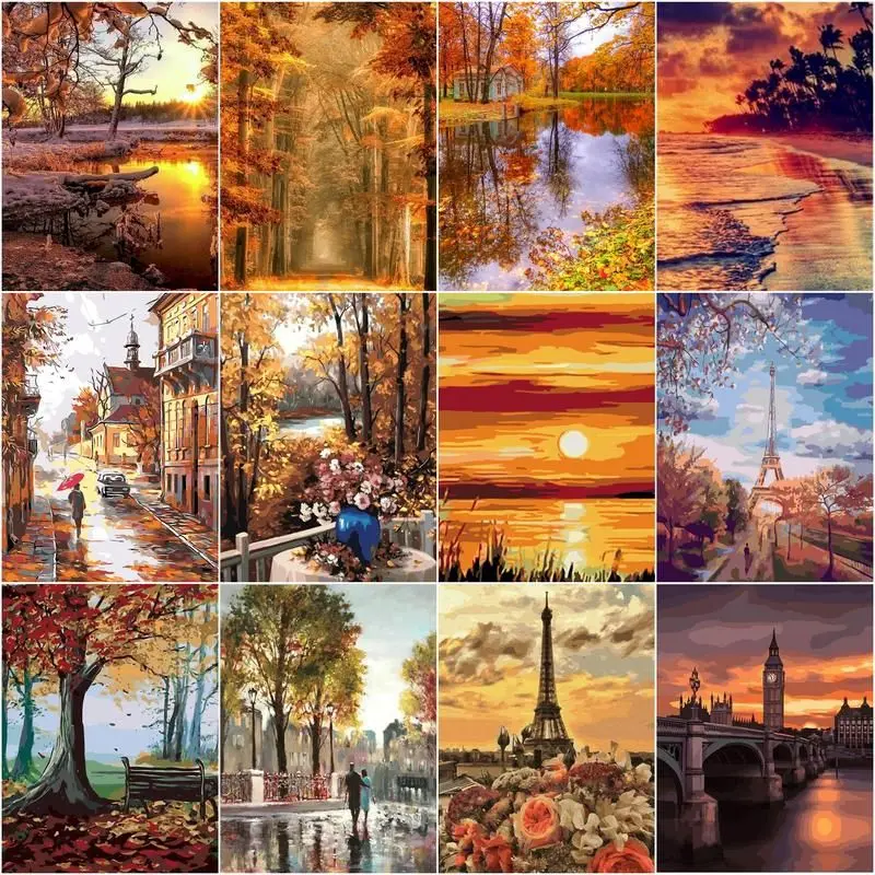 

CHENISTORY Painting By Number Set Sun Scenery Drawing On Canvas Gift Diy Handpainted Oil Painting Landscape Wall Decor 40x50cm