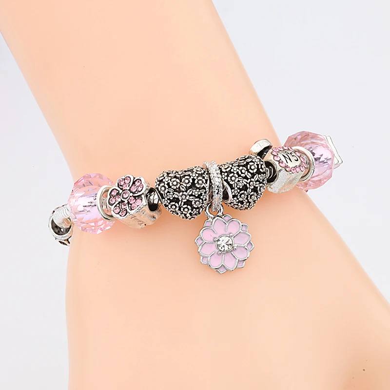 Прямая поставка Лидер продаж романтичный браслет с розовыми кристаллами и