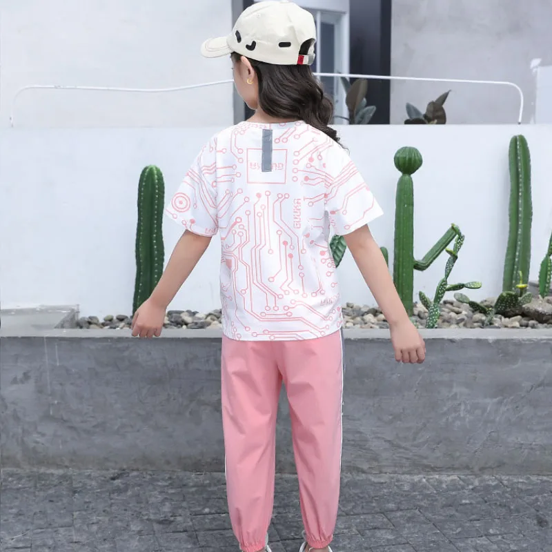 

4-12 year girls summer fashion new two-piece letter printed sweatshirt T-shirt + pants Loose comfortable quality childr clothing
