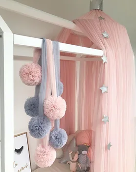 DIY kids room decoration pink bed curtain yarn decoration ball pattern to baby bedroom wall hanging baby bedroom decoration 1