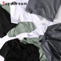 suyadream mens solid t shirts cotton and silk mix plain o neck short sleeved shirts 2021 summer basic top