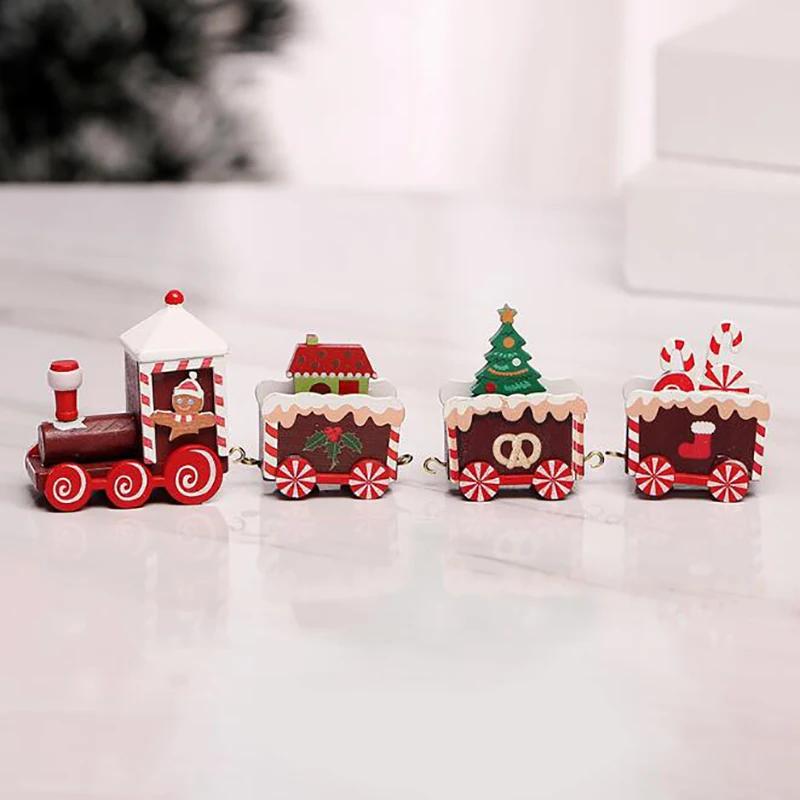 Christmas Decoration Four Small Trains Assembly Models Wooden Home Ornaments | Дом и сад