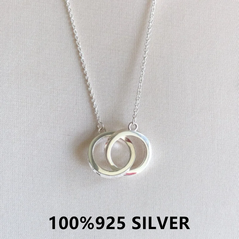 925Sterling Silver Necklace female Double ring Double circle necklace TF 1:1 Necklace high-end brand Necklace