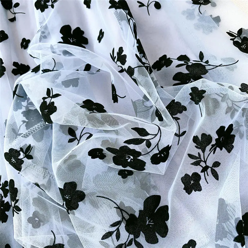 

Long White Mesh Skirts Womens Elegant Mujer Faldas Floral Casual High Waist A-Line Black Pleated Skirt Female Streetwear Q3368