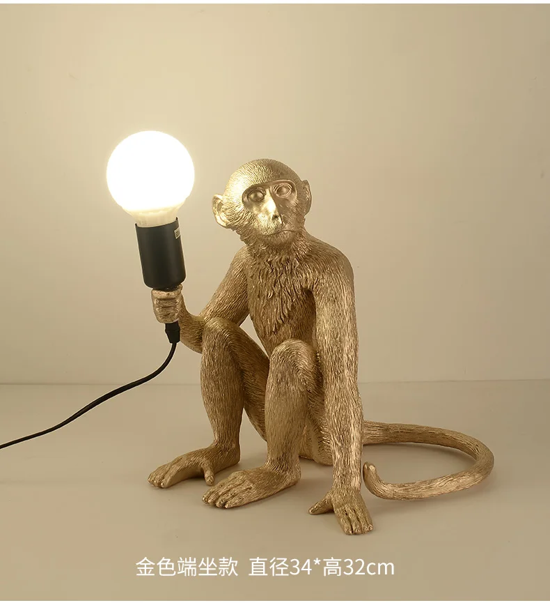 Resin Black White Gold Monkey Pendant Light For Living Room Lamps Decoration Maison Art Parlor Study Led lustre With E27 Bulb