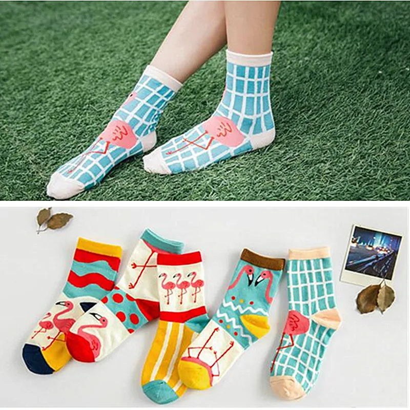 Модные женские забавные полосатые Фламинго хлопковые носки корейский женский